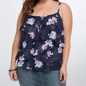Torrid Navy Floral Chiffon Ruffle Cami Top Sz 4 4X